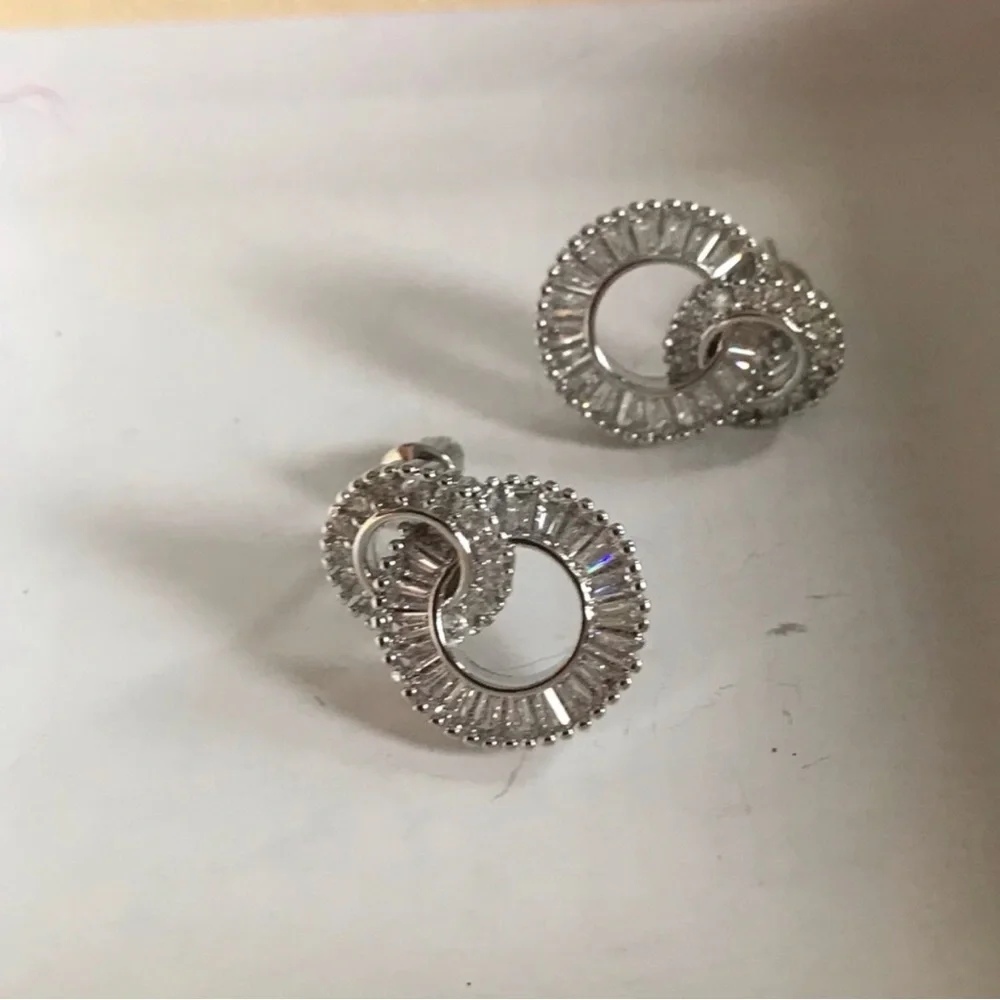 Silver Crystal Circle Link Stud Earrings